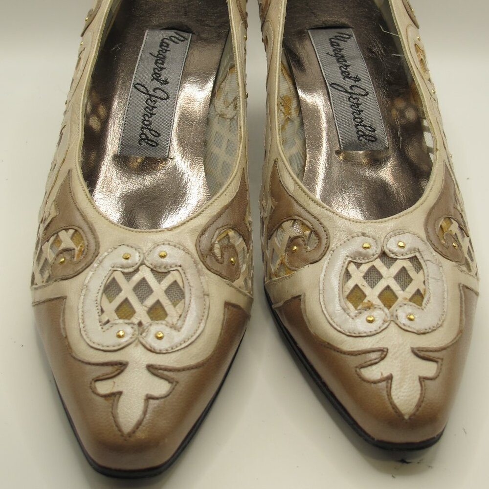 Margaret Jerrold brown and bone cut-work leather heels - 8.5N